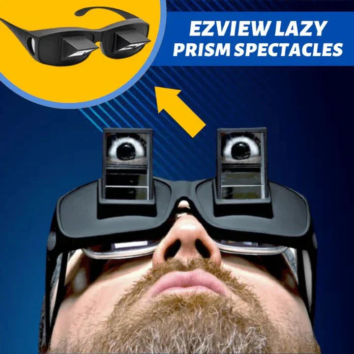 Lazy Prism Glasses for comfortable viewing at a 90º angle, compatible with prescription glasses, black reinforced polyamide frame.