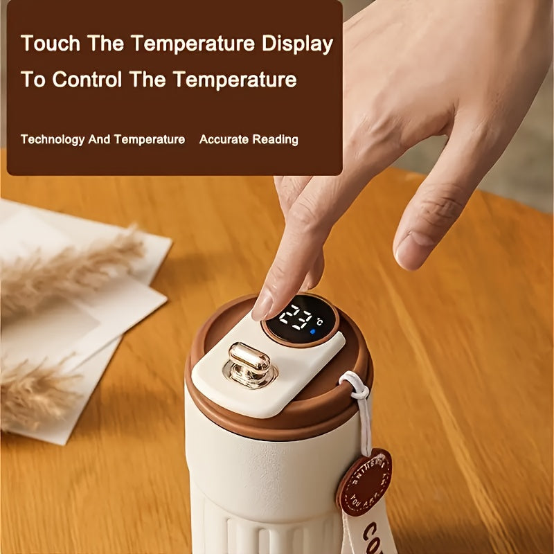Stainless Steel Insulated Coffee Cup with Digital Display And Button Battery Operated Matte Finish for Ages 14+
