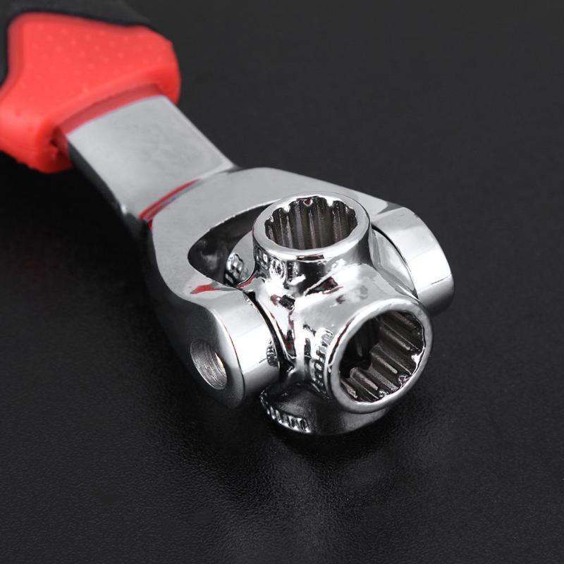 48 in 1 universal wrench with swivel head on black background.