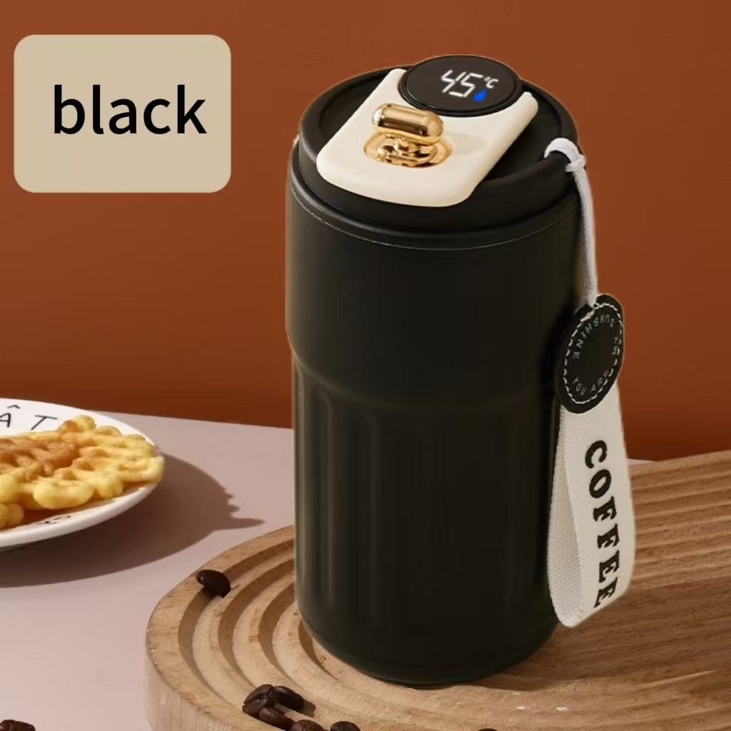 Stainless Steel Insulated Coffee Cup with Digital Display And Button Battery Operated Matte Finish for Ages 14+