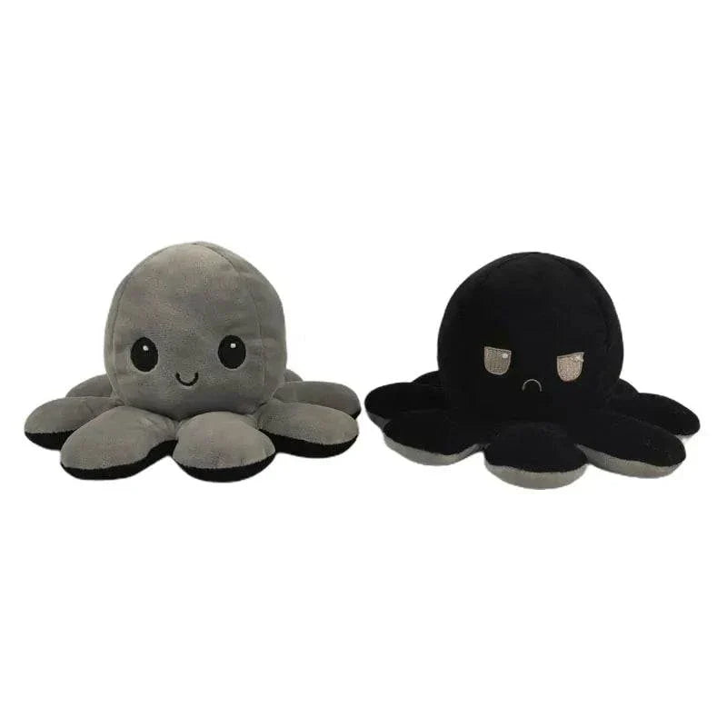 Double Sided Flip Octopus Plush Toy showing happy and angry expressions, soft and cuddly emotion-changing stuffed animal.