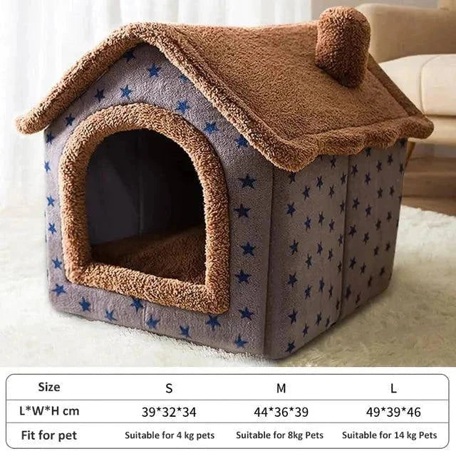 Soft winter dog cat bed house with star pattern, arctic velvet material, and plush cushion inserted, suitable for small pets.