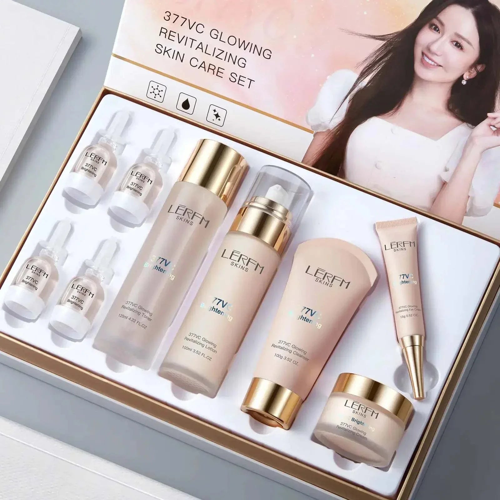 AESTHTANY LERFM Moisturizing Brightening Aloe Face Skin Care Set - Nine Piece Alcohol-Free Kit with Hyaluronic Serum and Cleanser for Radiant Youthful Skin.