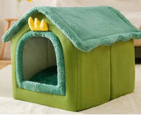 Soft Winter Dog Cat Bed House with plush cushion and heat-retaining design, ideal for small pets.