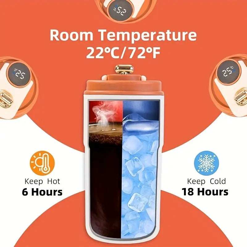 Stainless Steel Insulated Coffee Cup with Digital Display And Button Battery Operated Matte Finish for Ages 14+