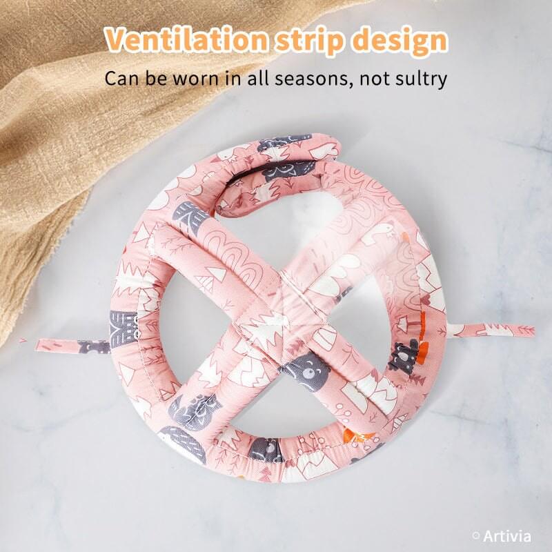 Soft pink baby head protection helmet with ventilation strip design for toddler safety