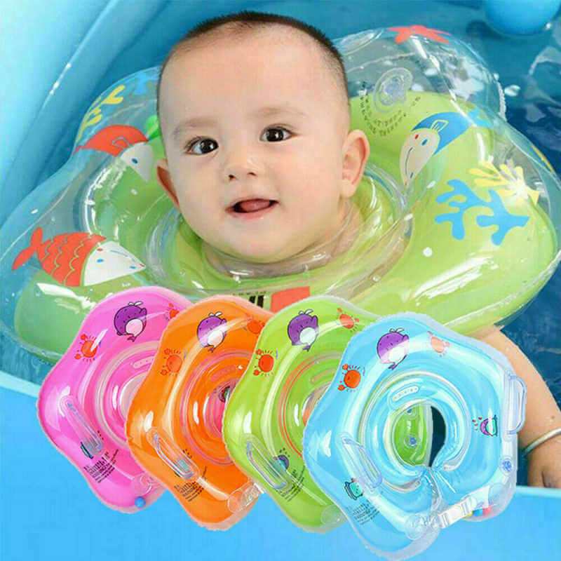 Colorful baby neck float ring tube with secure support for a safe swimming experience.