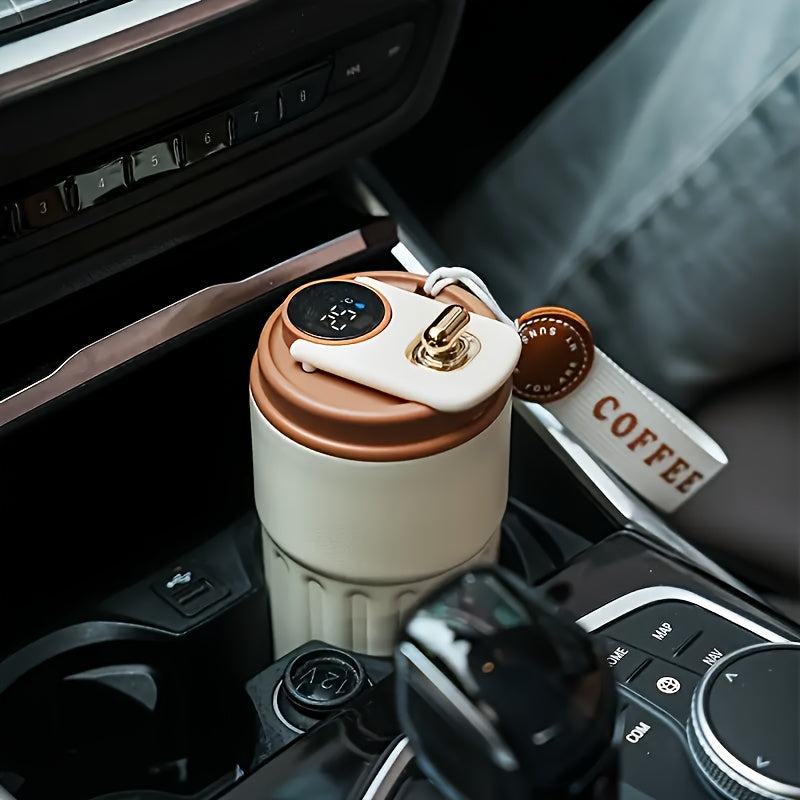 Stainless Steel Insulated Coffee Cup with Digital Display And Button Battery Operated Matte Finish for Ages 14+