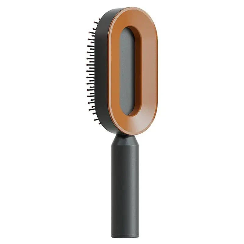 Self-cleaning hair brush with airbag massage scalp comb and ergonomic black handle