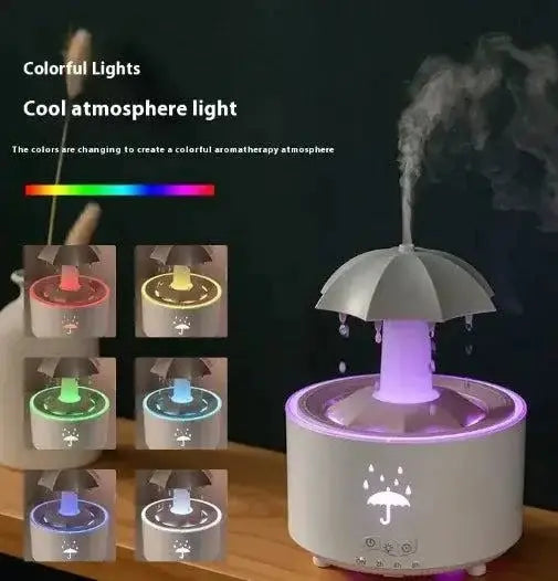 Colorful Rotating Aroma Humidifier with cool atmosphere light; enhances air quality and relaxation with essential oils; perfect for home or office.