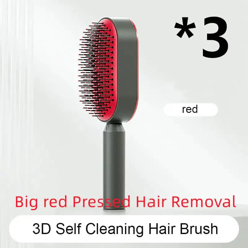 3D self-cleaning hair brush in big red, featuring airbag scalp massage and ergonomic design.