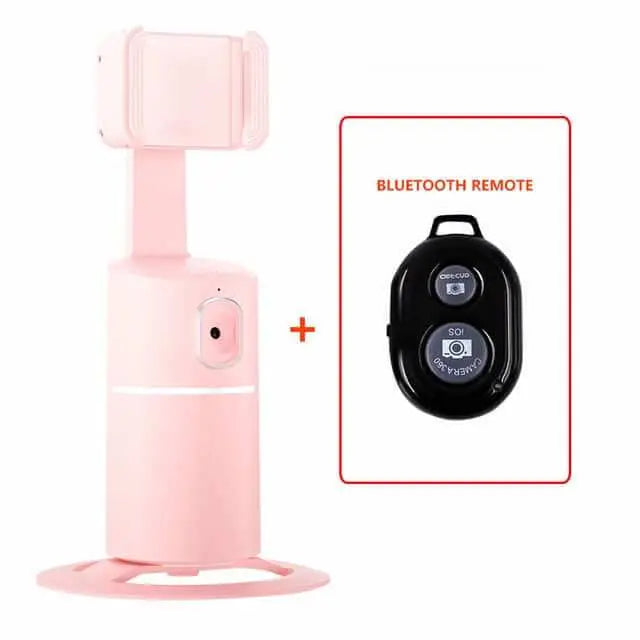 Face Tracking Rotation Phone Gimbal with Bluetooth Remote in pink.