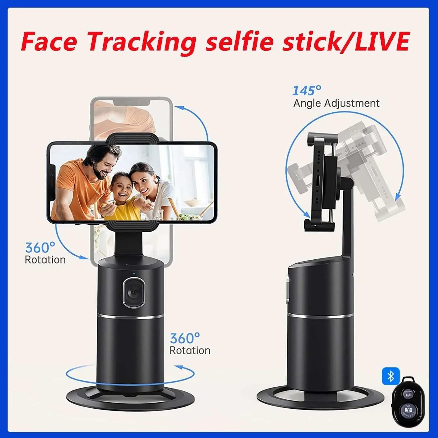 Face Tracking Rotation Phone Gimbal with 360-degree rotation, 145-degree angle adjustment for dynamic video shooting.