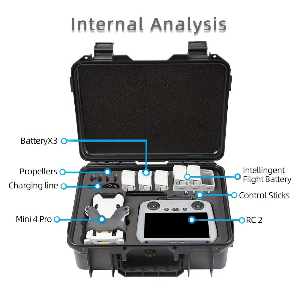 for DJI Mini 4 Pro Case - Explosion-Proof, Waterproof Hard Shell with Large Capacity for Universal Accessories, Black Portable Storage Box with Multiple Compartments and Shockproof Design, DJI Mini Case