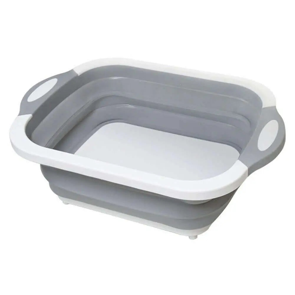 Folding chopping board with collapsible design for kitchen use.