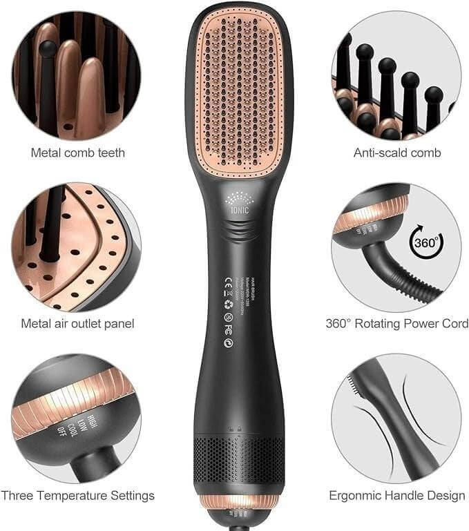Hair Dryer Brush anti-scald comb teeth metal air panel