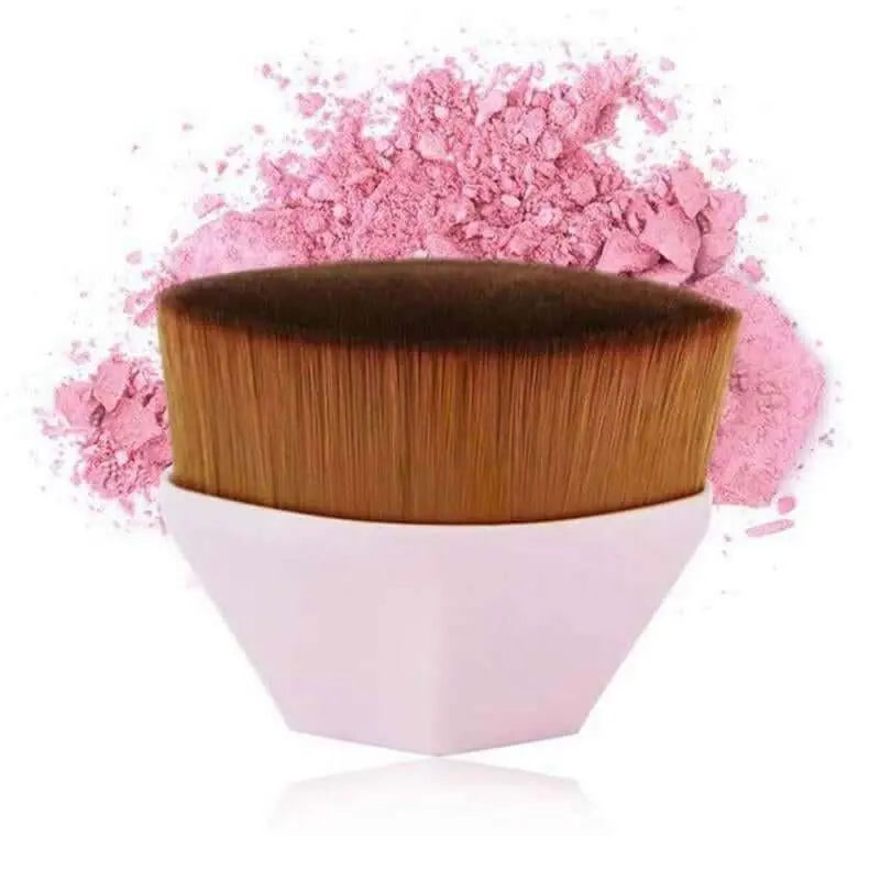 High Density Seamless Foundation Brush with pink powder, smooth bristles, diamond-shaped handle.
