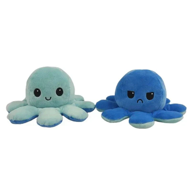 Double sided flip octopus plush toy with happy and angry expressions, soft and huggable kids' stuffed animal
