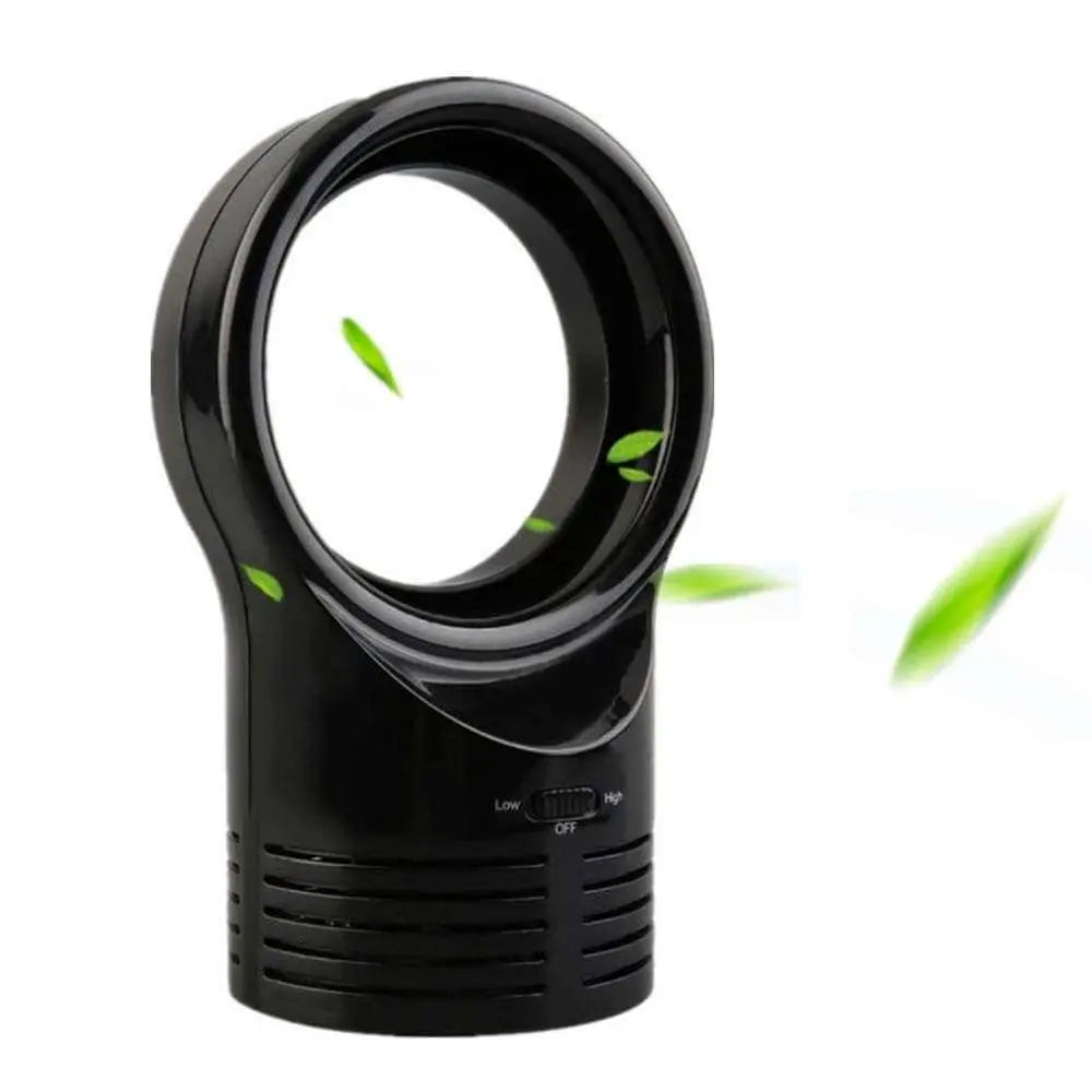 Mini Portable Desktop Bladeless Fan with sleek design and adjustable airflow controls.