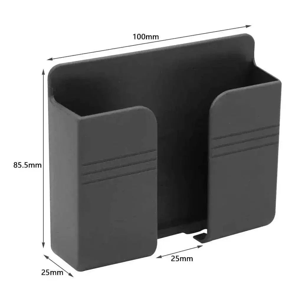 Wall-mounted mobile phone holder with dimensions 100mm x 85.5mm x 25mm, featuring a sleek black design.