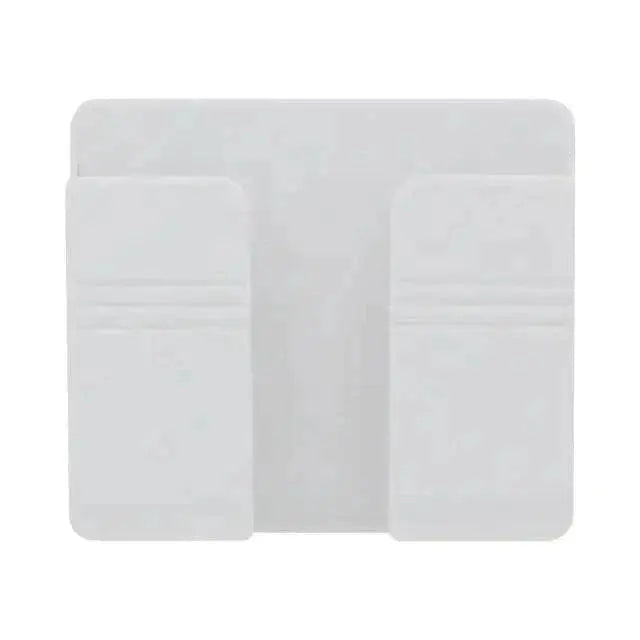 Wall-mounted mobile phone holder, sleek white design, minimalist storage solution.