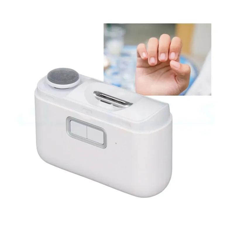 White electric nail cutter 2-in-1 trimmer and file with USB-C charging and LED light for precise grooming