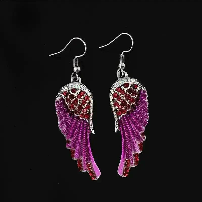 Angel wings fashion earrings with rhinestones, designed from alloy, showcasing elegance and style.