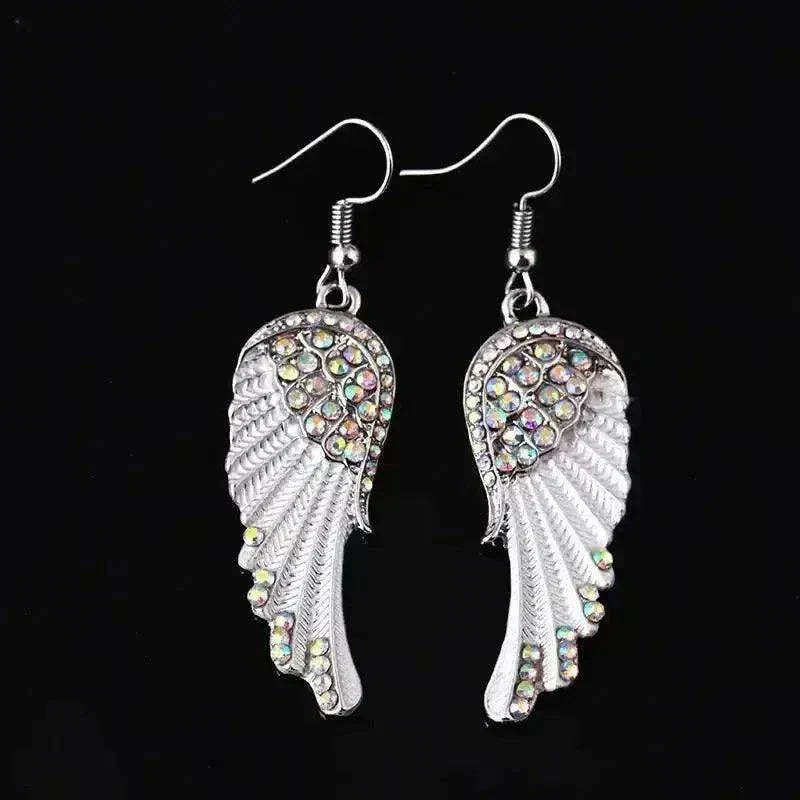 Angel wings fashion earrings with rhinestones, elegant and lightweight.