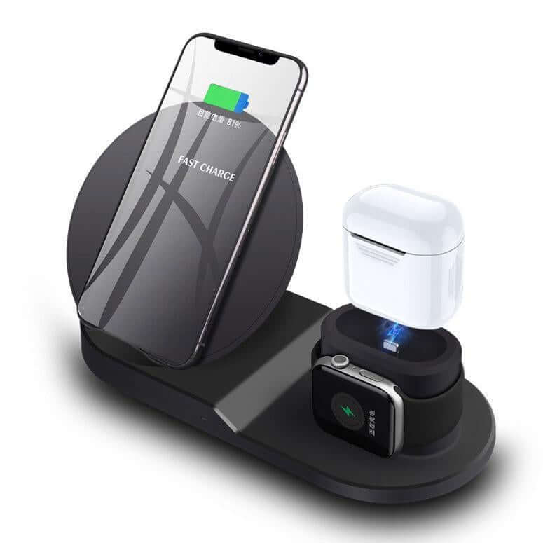 3 in 1 wireless fast charger dock station for iPhone, Apple Watch, and AirPods.