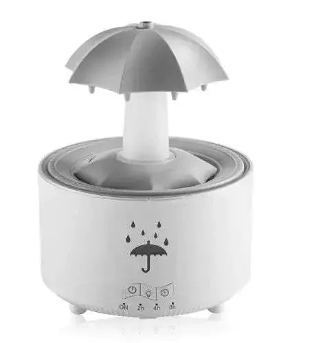 Rotating Aroma Humidifier with water drop design for home or office use, features remote control and ultrasonic aromatherapy.