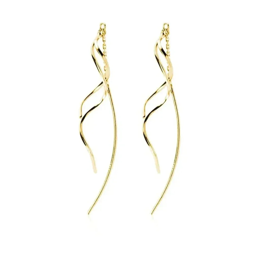Sterling Silver Curve Dangle Earrings with Double Curve Design, Hypoallergenic Jewelry
