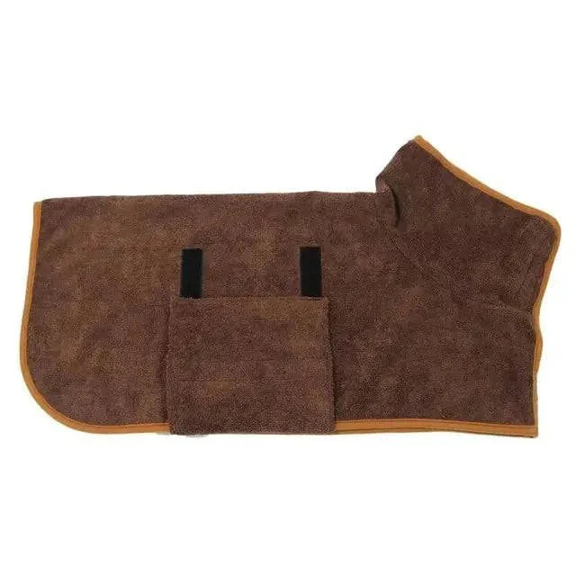 Super Absorbent Pet Bathrobe in brown with adjustable Velcro design for efficient pet drying.
