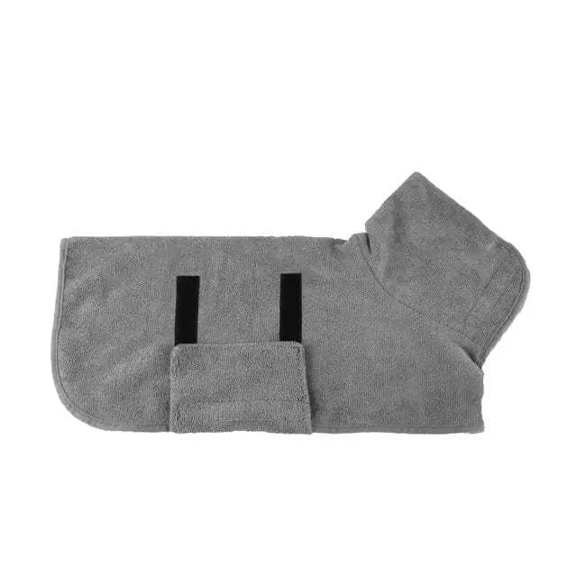 Gray super absorbent pet bathrobe towel with velcro closure for efficient pet drying.