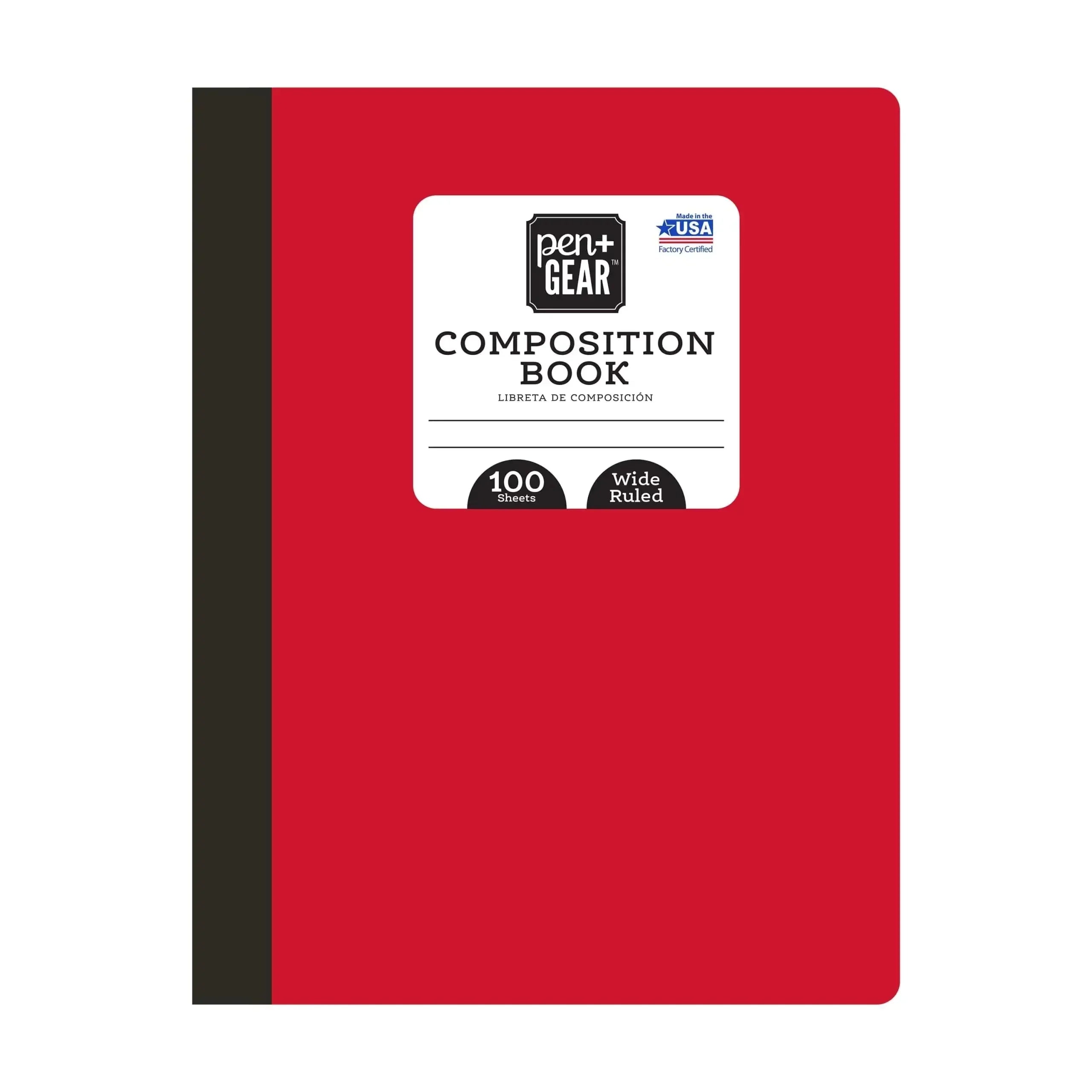 Pen + Gear 100 Sheets Wide Ruled Composition Book, Red Cover