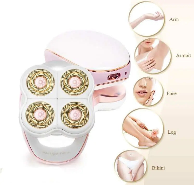 Women Flawless Leg Hair Remover with 18K gold plated blades, ergonomic design, safe for all skin types.