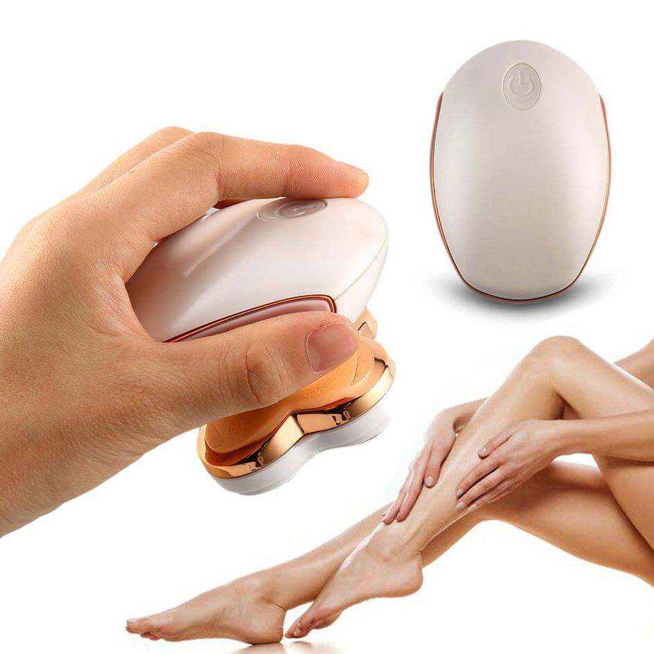 Palm-sized Women Flawless Leg Hair Remover with ergonomic design and gold plated blades.